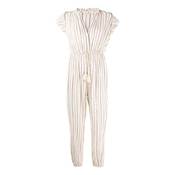 Ulla Johnson Elio Cream Metallic Stripe Tassel Ruffle Sleeve Jumpsuit Size 0 - Picture 6 of 10